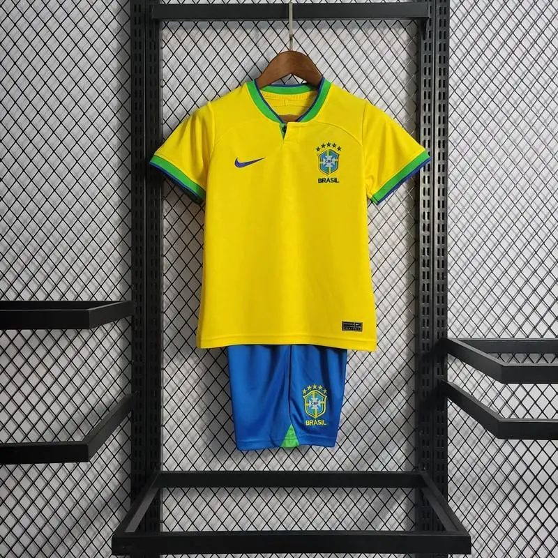 Brazil 2022 World Cup Home Kids Jersey And Shorts Kit