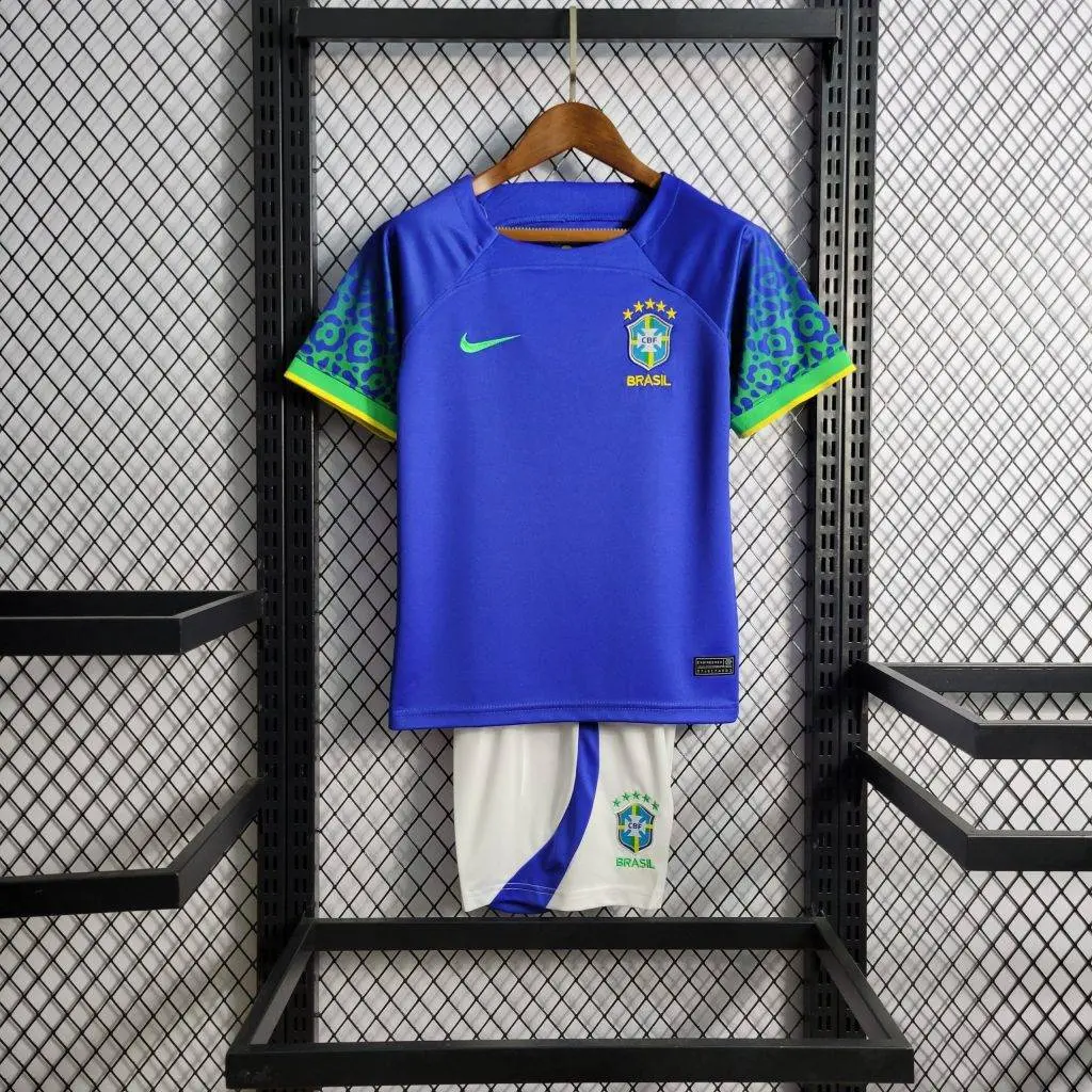 Brazil 2022 World Cup Away Kids Jersey And Shorts Kit