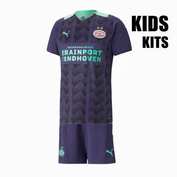 PSV Eindhoven 2021/22 Away Kids Jersey And Shorts Kit