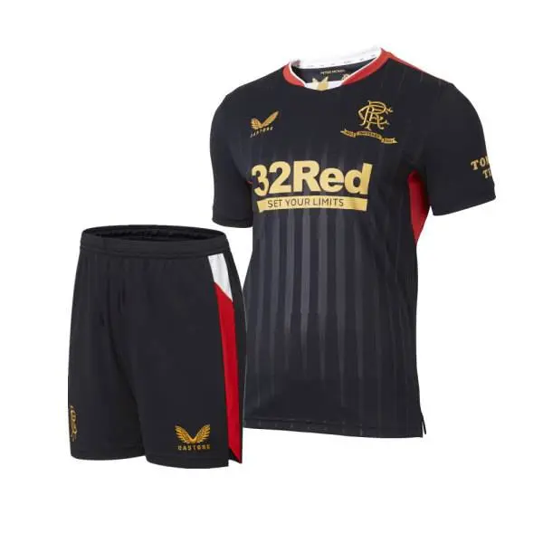 Rangers 2021/22 Away 150th Anniversary Kids Jersey And Shorts Kit