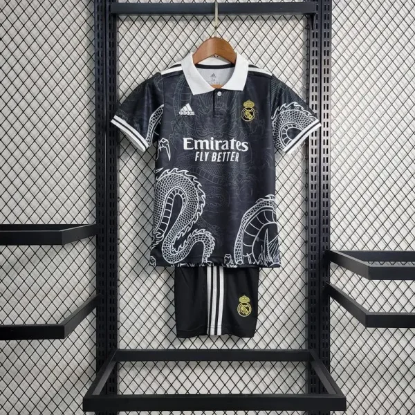Real Madrid 2022/23 Black Dragon Edition Kids Jersey And Shorts Kit