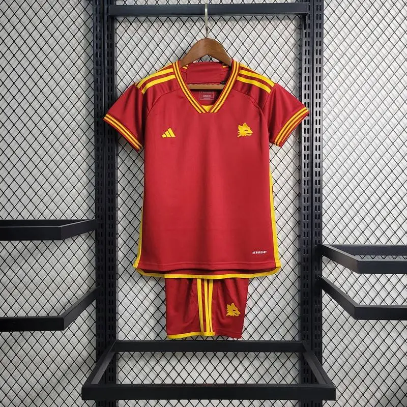 AS Roma 2023/24 Home Kids Jersey And Shorts Kit