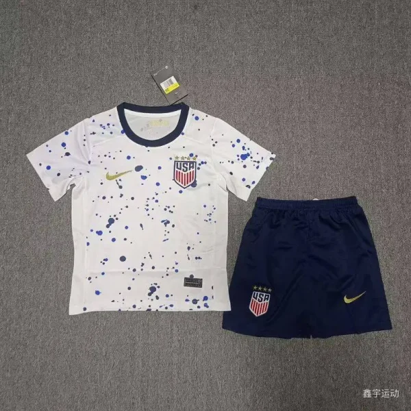 USA 2023/24 Women's Word Cup Away Kids Jersey And Shorts Kit