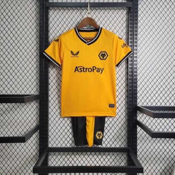 Wolves 2023/24 Home Kids Jersey And Shorts Kit